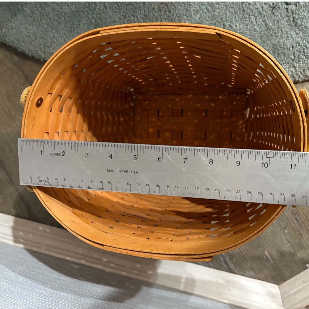 Longaberger 2001 Handwoven Tall Oval Basket Yellow Leather Handles USA 10.5x11" - Picture 6 of 13